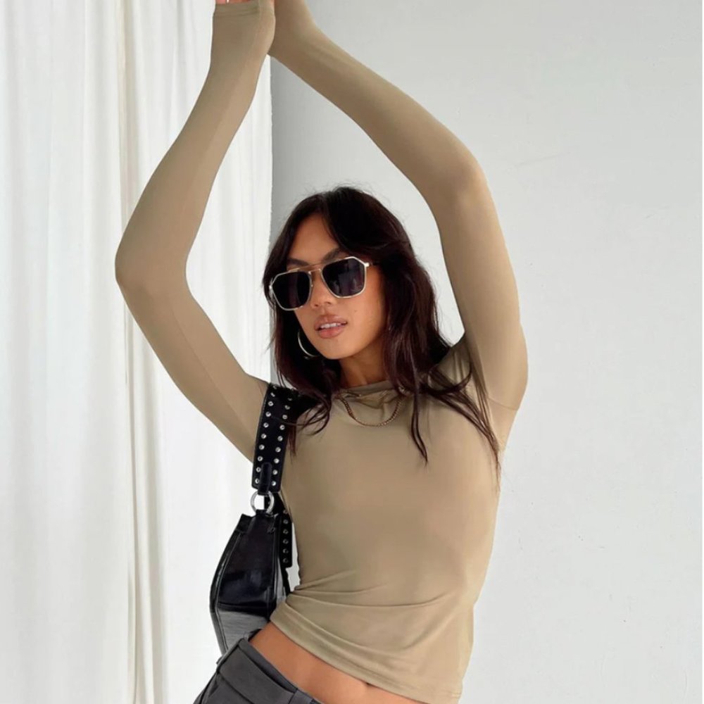 Neutral Long Sleeve Top - Princess Polly